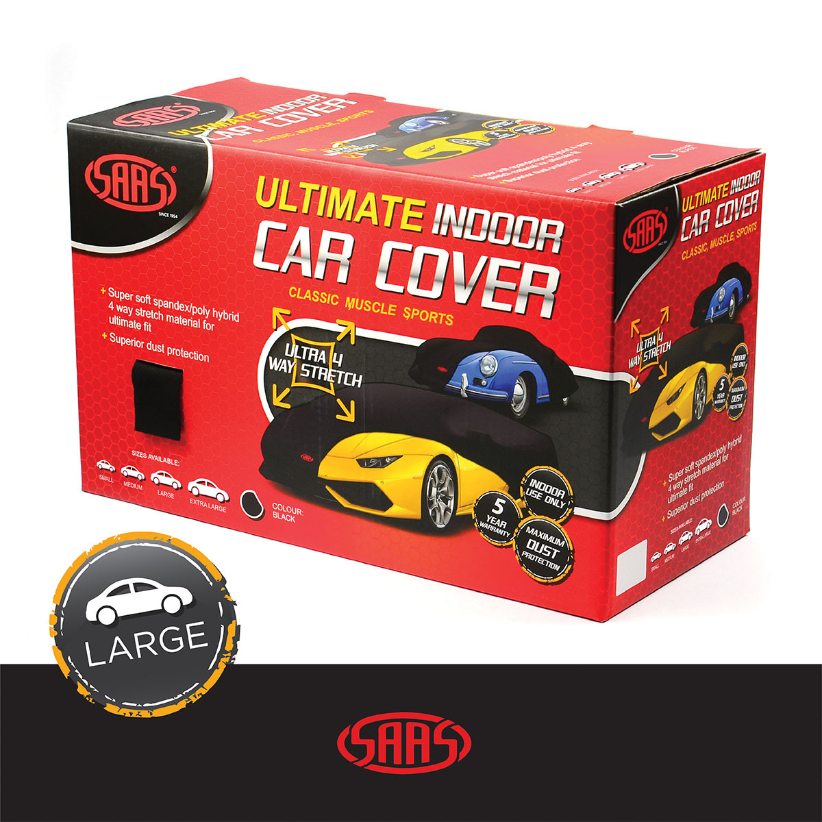 Car Cover Indoor Classic Ultra 4 Way 4.90m-5.30m Black