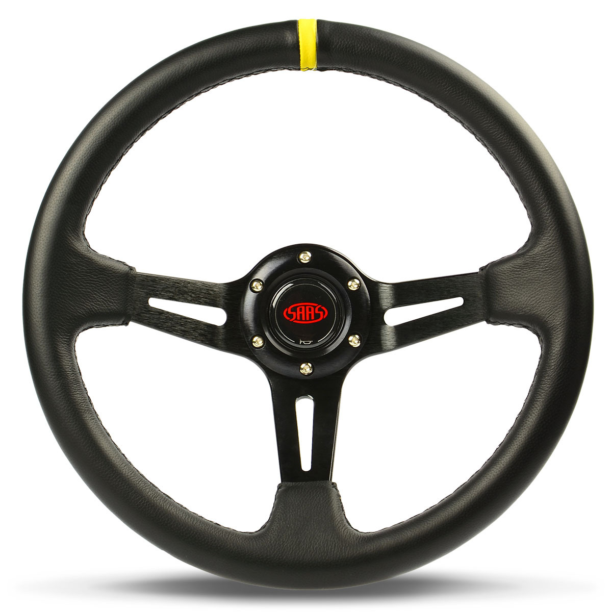 Steering Wheel Leather 14" ADR Deep Dish Black Slotted + Indicator