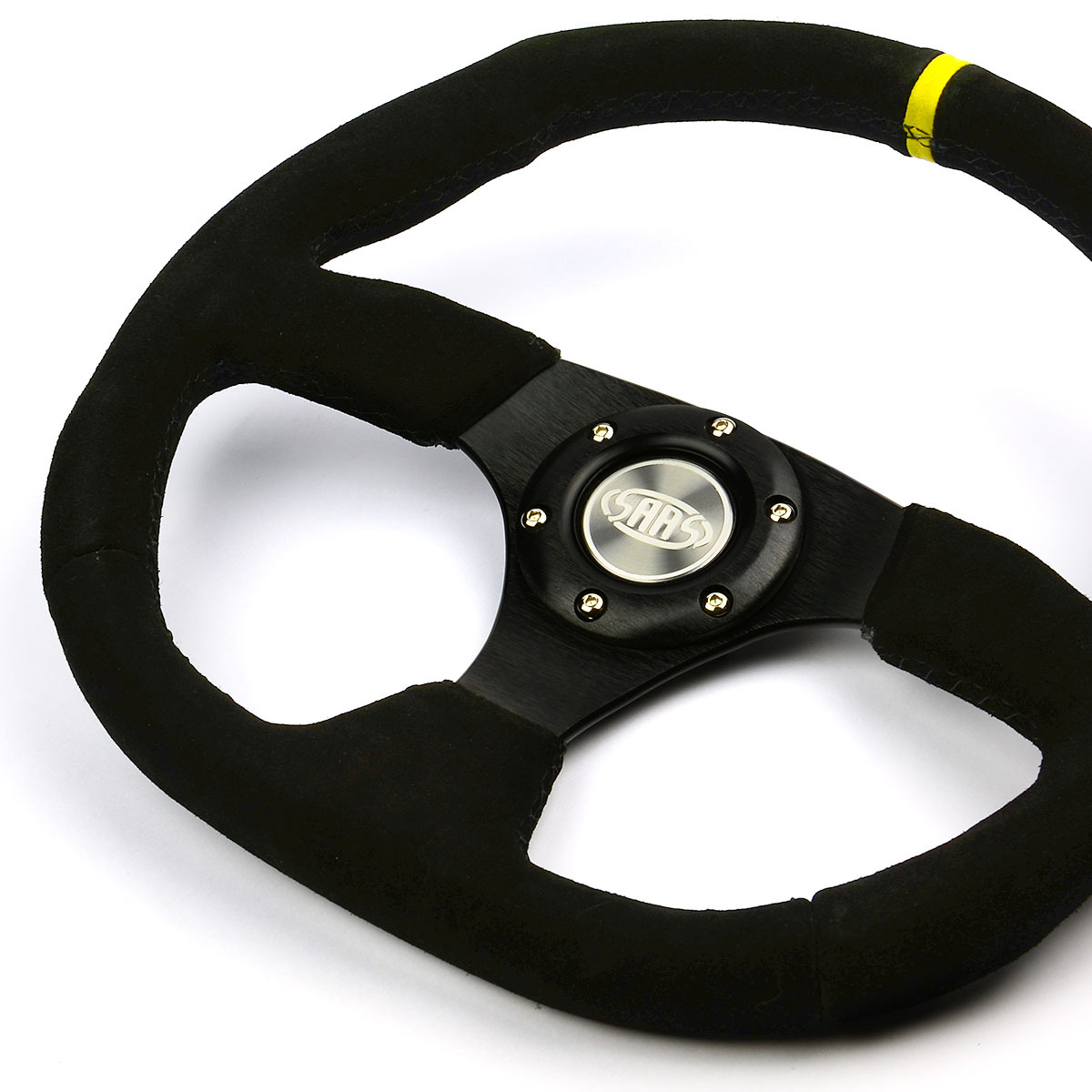 Steering Wheel Suede 14" ADR Black Flat Bottom + Indicator