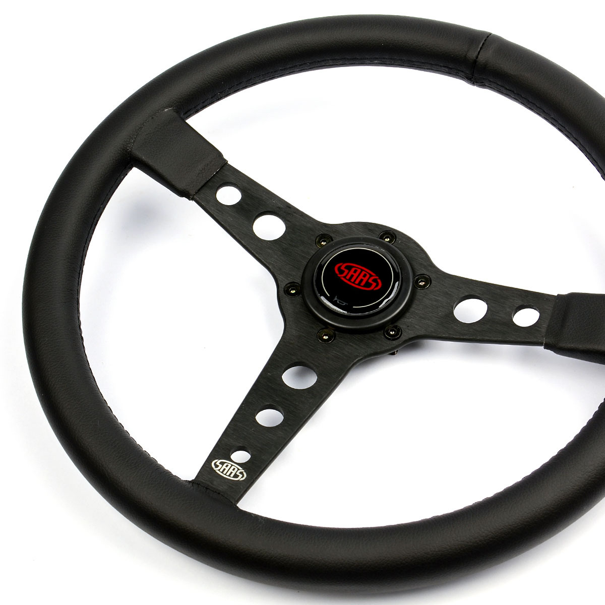 Steering Wheel Leatherette 14" ADR Retro Black Spoke Black Stitching