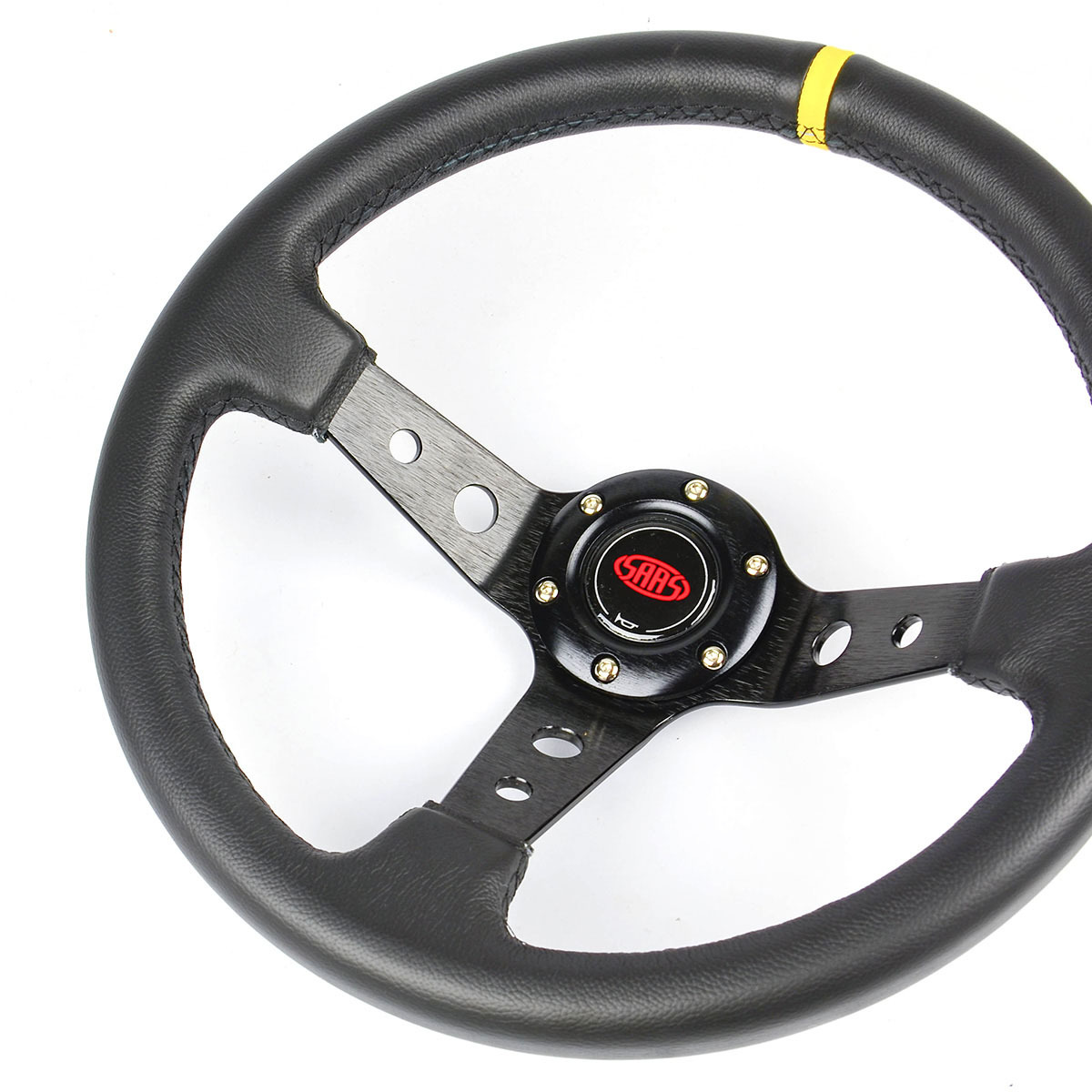 Steering Wheel Leather 14" ADR GT Deep Dish Black With Holes + Indicator