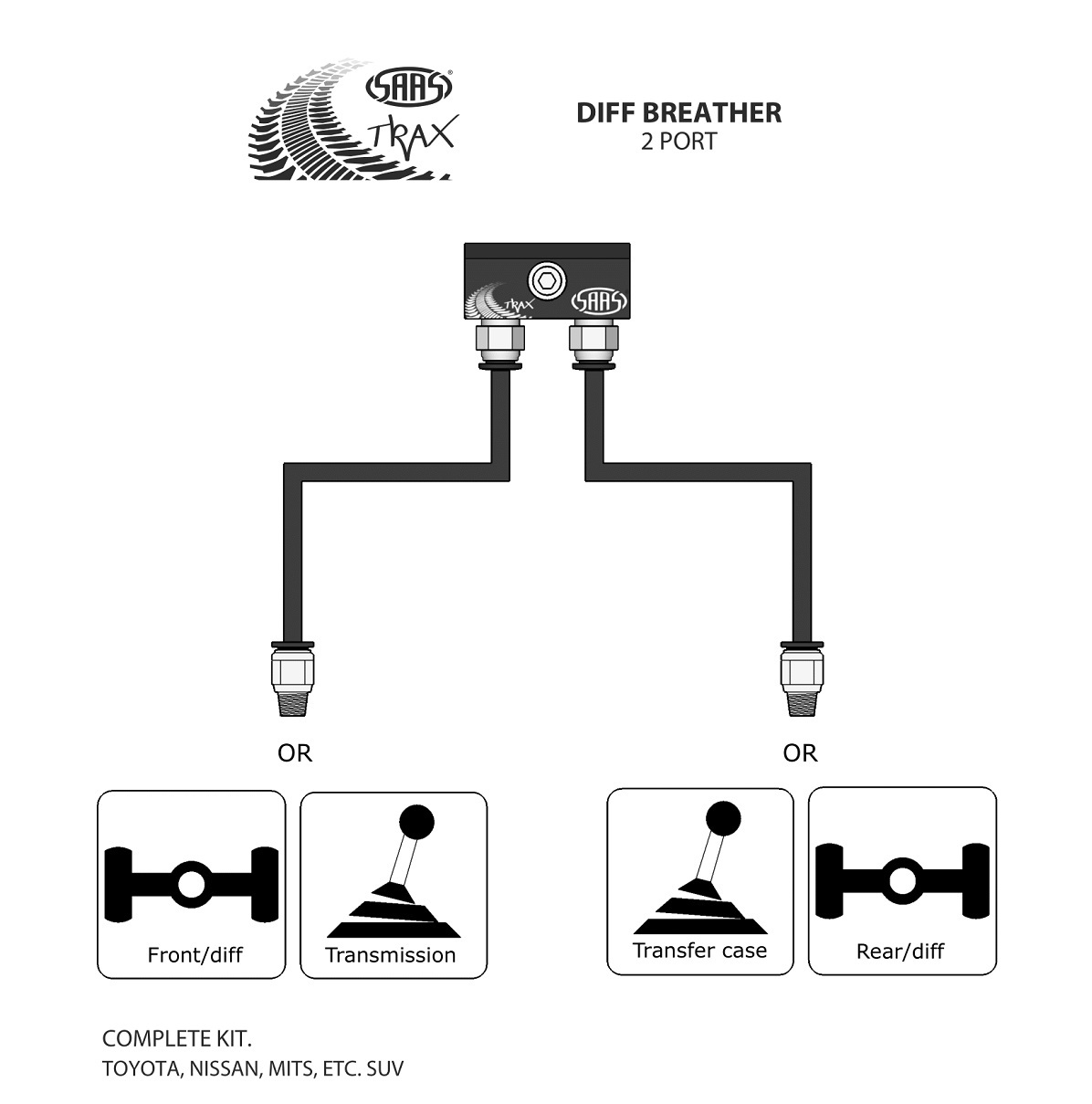Diff Breather Kit 2 Port suit TOYOTA LANDCRUISER 80 Series 1990-1998