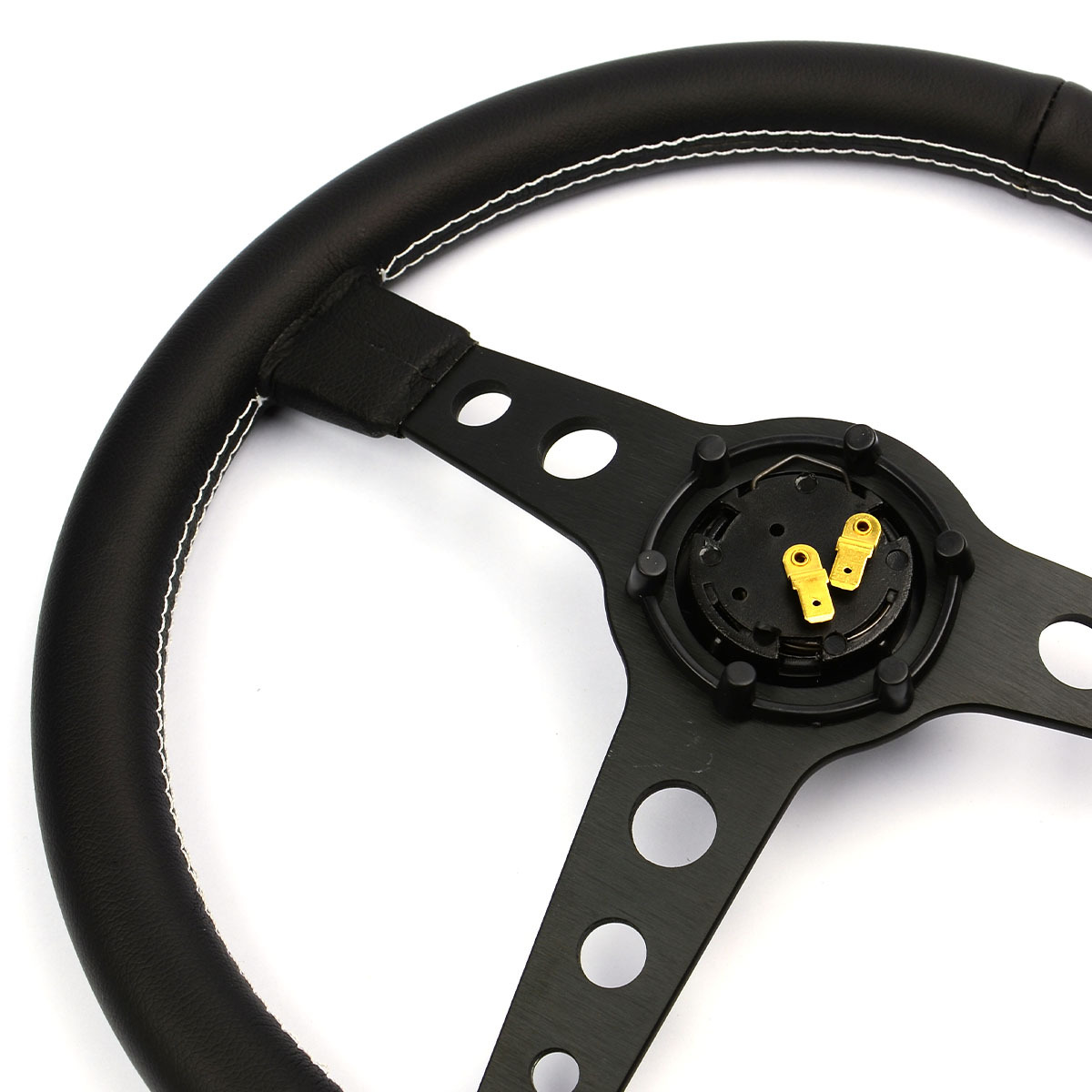 Steering Wheel Leatherette 14" ADR Retro Black Spoke White Stitching