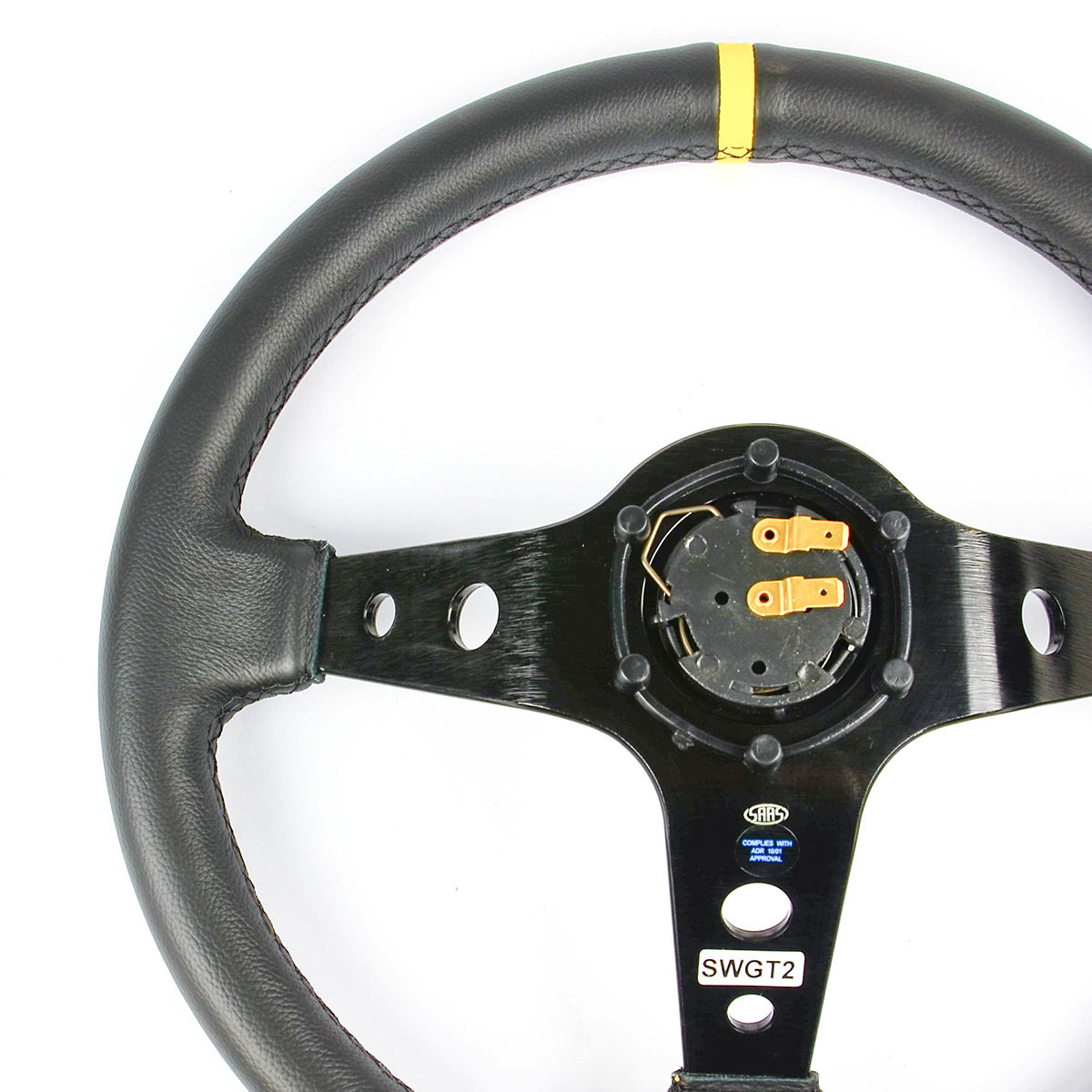 Steering Wheel Leather 14" ADR GT Deep Dish Black With Holes + Indicator