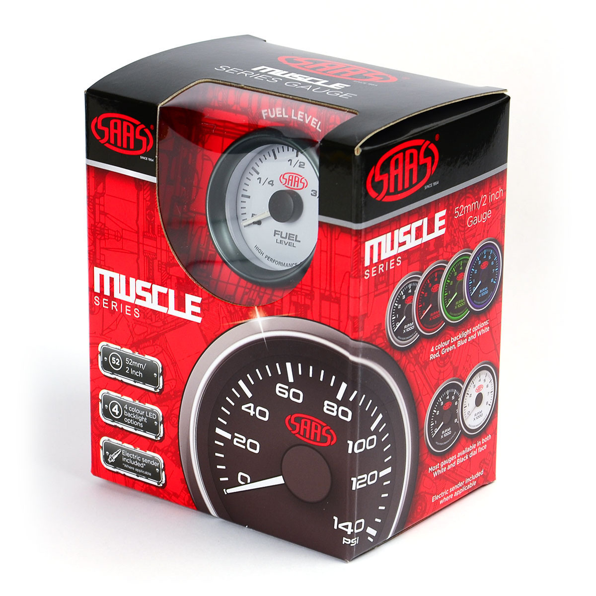 Fuel Level Gauge 52mm White Muscle Series