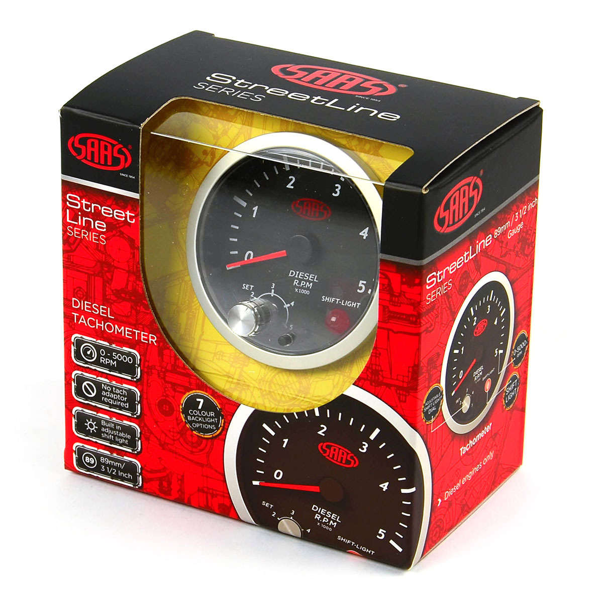 Tachometer Diesel 0-5K Shiftlight 3 1/2" 89mm Black Street Series