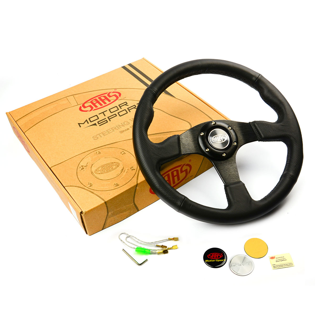Steering Wheel Leather 14" ADR Black Spoke