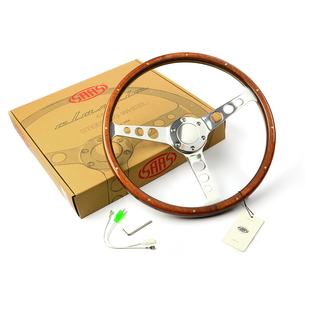 Steering Wheel Wood 15" ADR Classic Polished Alloy Holes + Rivet