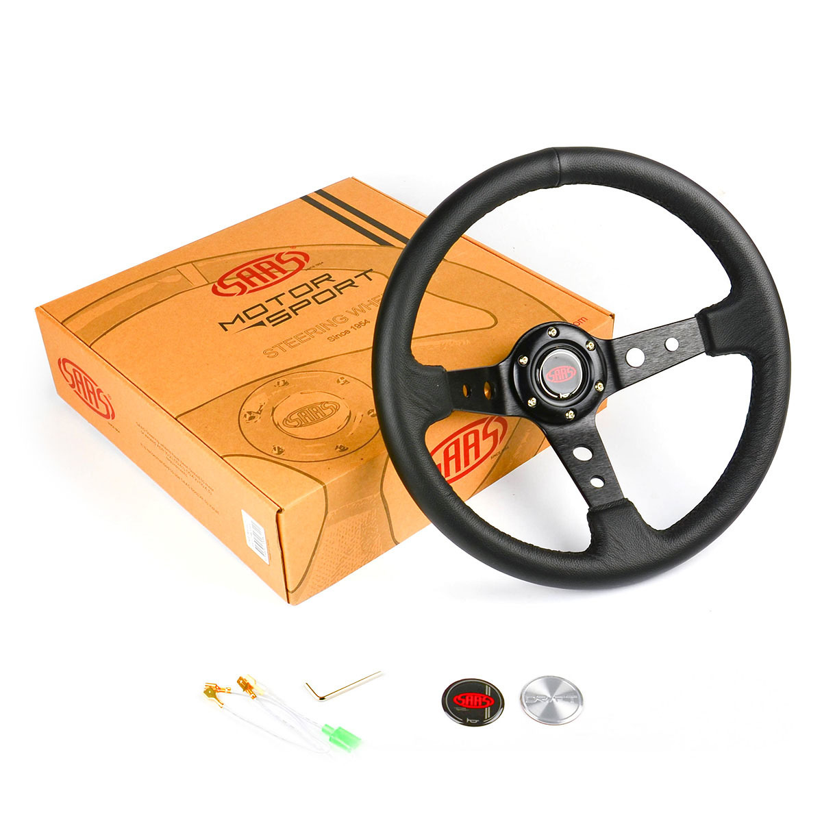 Steering Wheel Leather 14" ADR GT Deep Dish Black With Holes