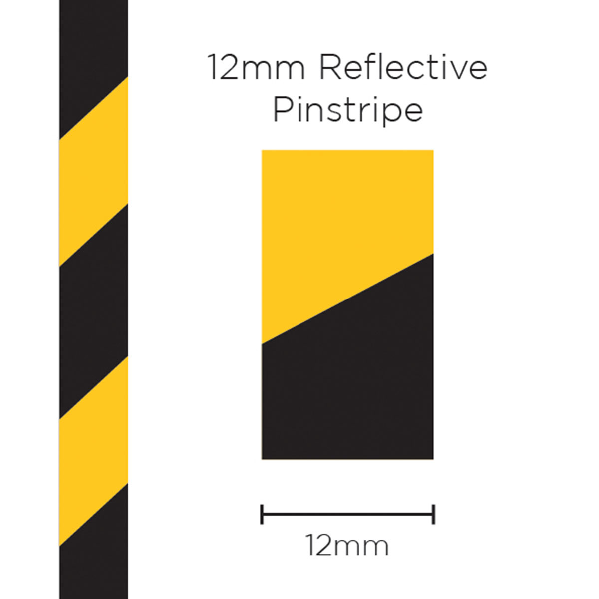 Pinstripe Reflective Black/Yellow 12mm x 1mt