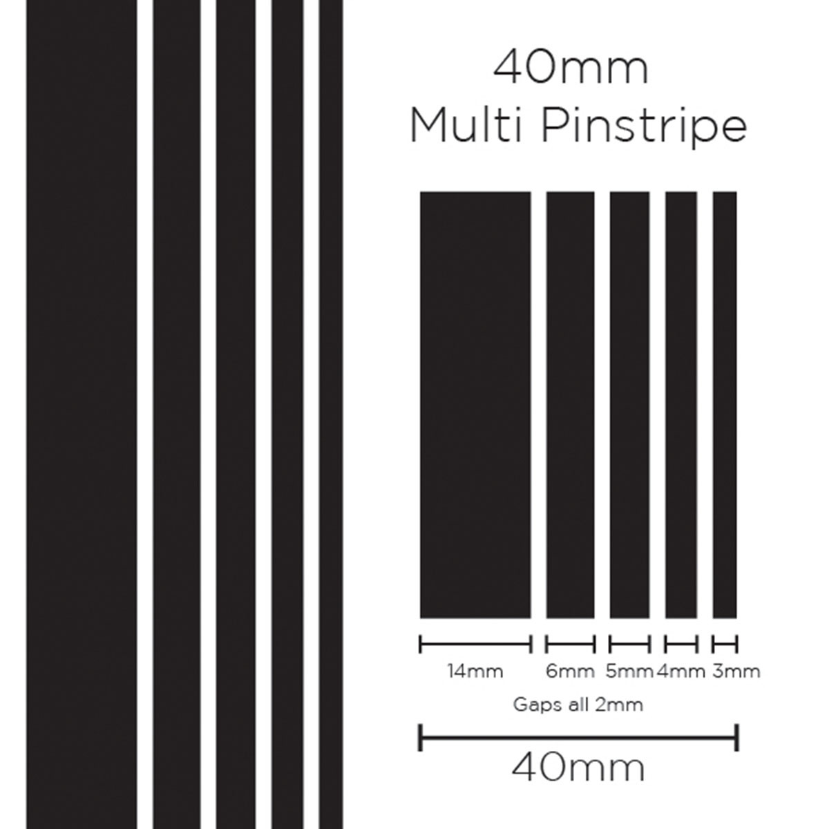 Pinstripe Multi Black 40mm x 10mt