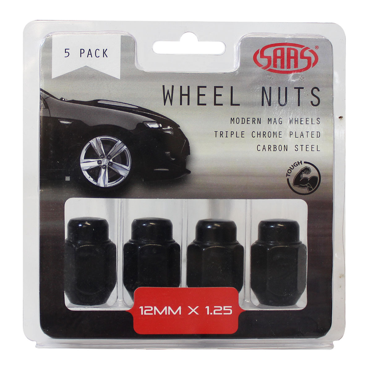 Wheel Nuts Acorn Taper 12 X 1.25 Black 35mm 5Pk