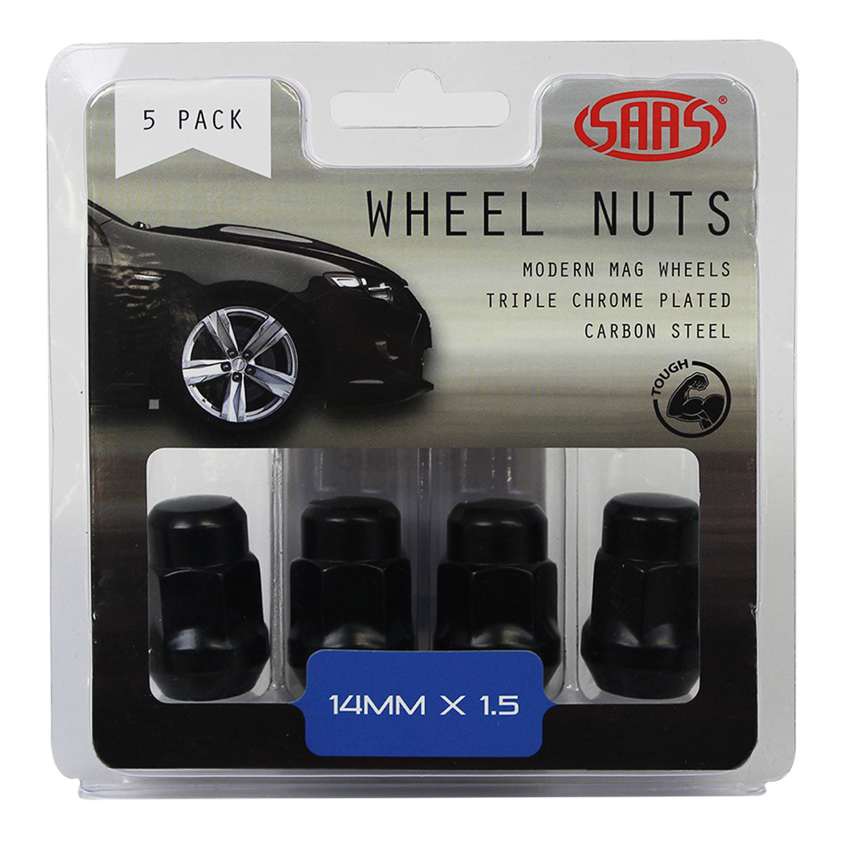 Wheel Nuts Acorn Bulge 14 x 1.50 Black 35mm 5Pk