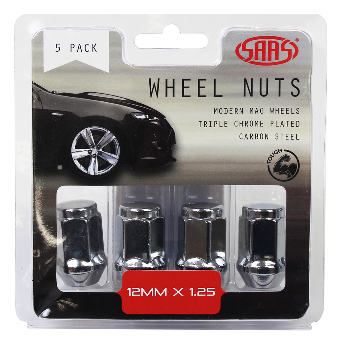 Wheel Nuts Flat Head Bulge 12 x 1.25 Chr 35mm 5Pk