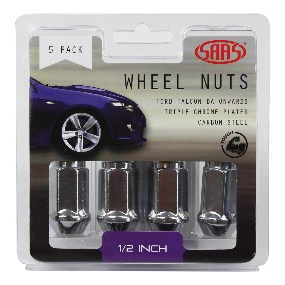 Wheel Nuts Flat Head Bulge 1/2" Chrome 40mm 5Pk