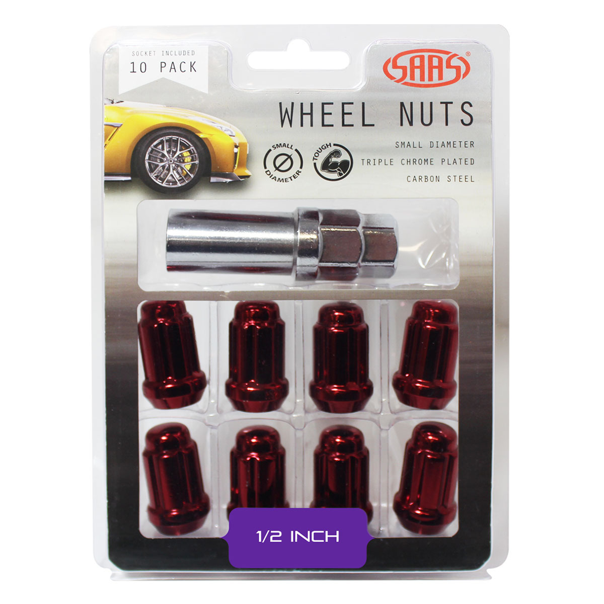 Wheel Nuts S/D 6 Spline 1/2 Inc Key Red 10Pk