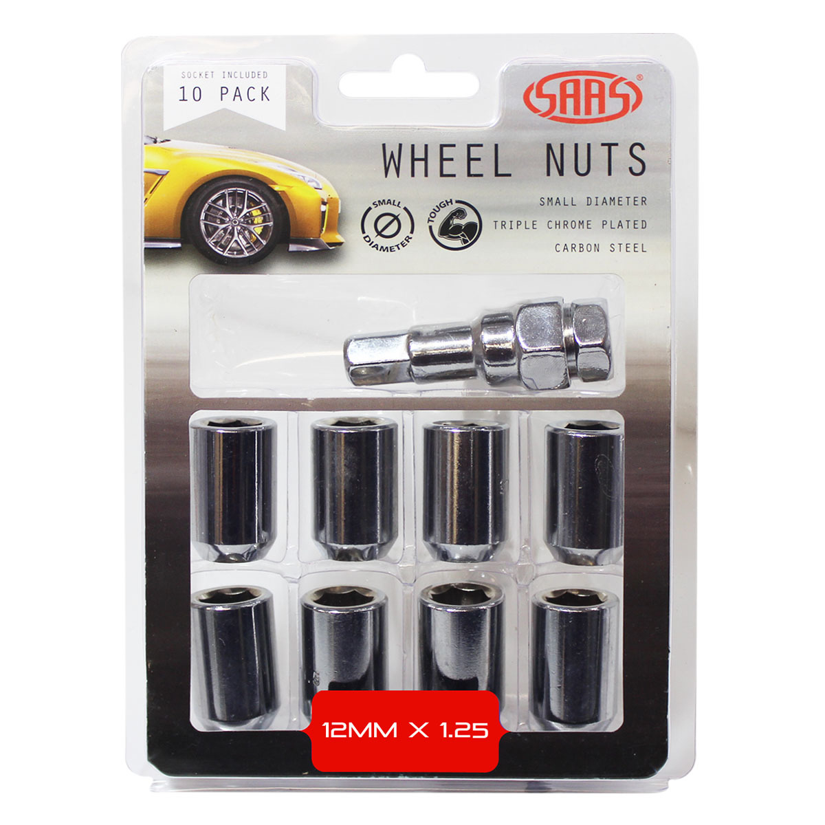 Wheel Nuts S/D Int Hex 12 x 1.25 Inc Key Chr 10Pk