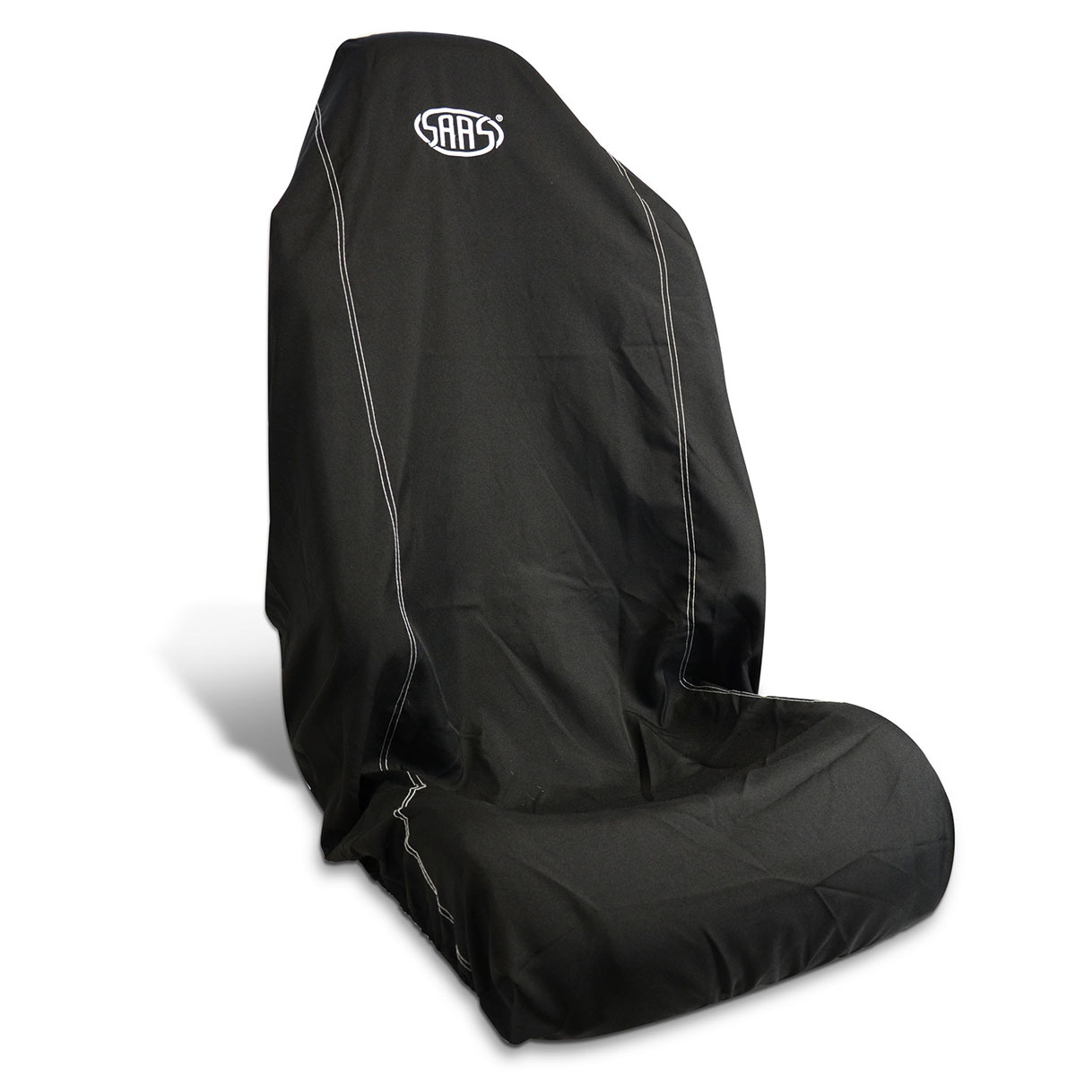 SAAS CAR SEAT COVER THROW OVER BLACK WITH SAAS WHITE LOGO LARGE 1PC SC5011 
