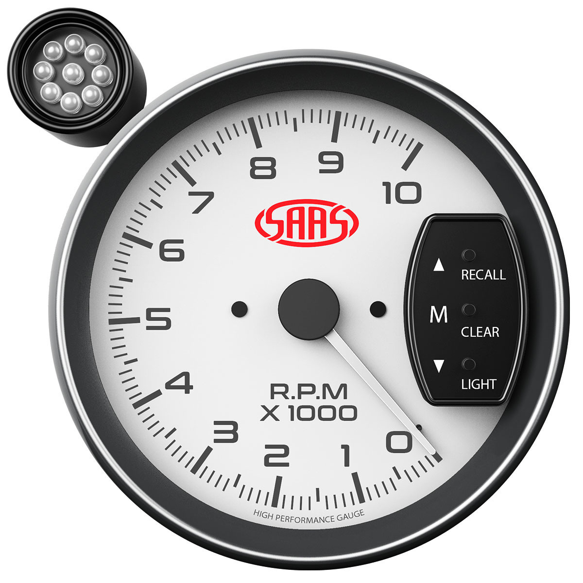 Tachometer 0-10K Shiftlite 5" White Muscle Series