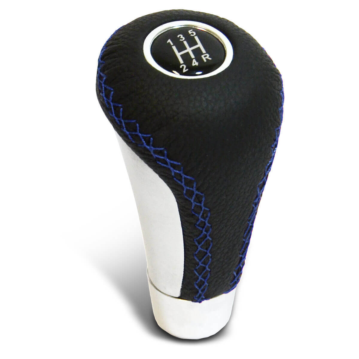 Leather Gear Knob Blue Stitched Aluminium Insert With 8 Shift Patterns