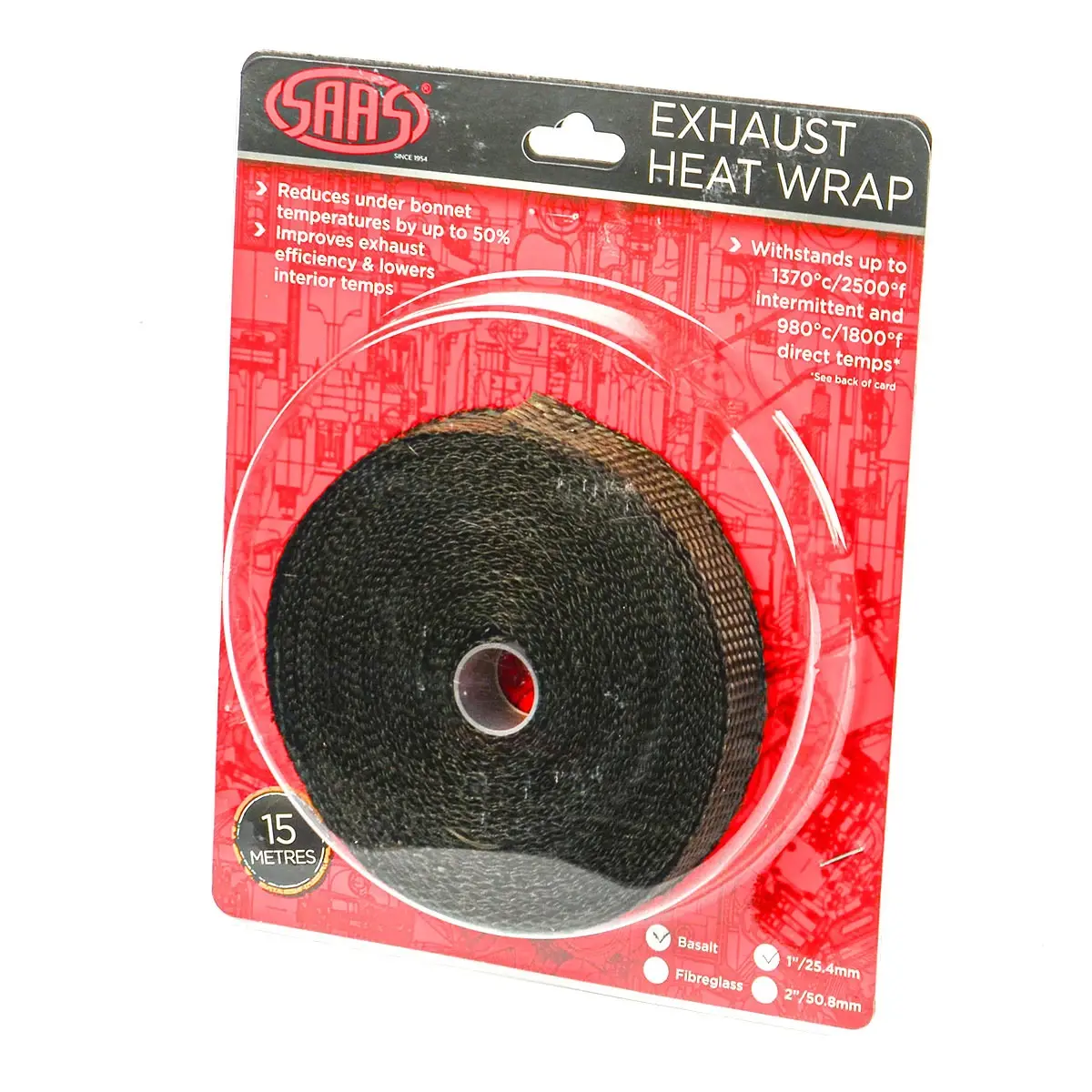 thumbnail image 2 of Turbo Downpipe Exhaust Wrap Kit – 2 Rolls (25ft Each) 2” Black + Stainless Ties 2 of 6
