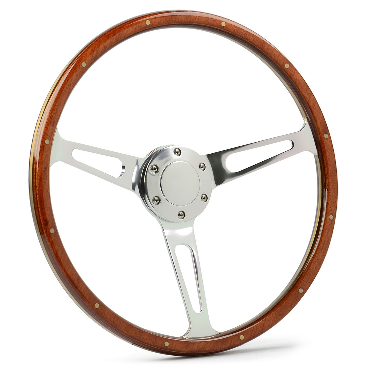 Steering Wheel Wood 15" ADR Classic Polished Alloy Slots + Rivet