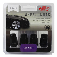 Wheel Nuts Acorn Bulge 1/2" Black 35mm 5Pk