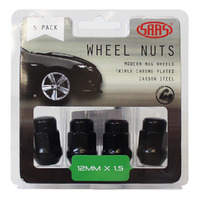 Wheel Nuts Acorn Bulge 12 x 1.50 Black 35mm 5Pk