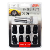 Wheel Nuts S/D 6 Spline 12 x 1.25 Inc Key Black 10Pk