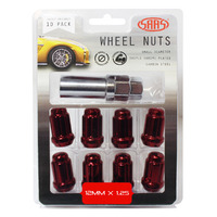 Wheel Nuts S/D 6 Spline 12 x 1.25 Inc Key Red 10Pk