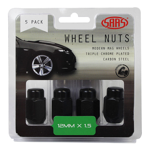 Wheel Nuts Acorn Taper 12 X 1.50 Black 35mm 5Pk