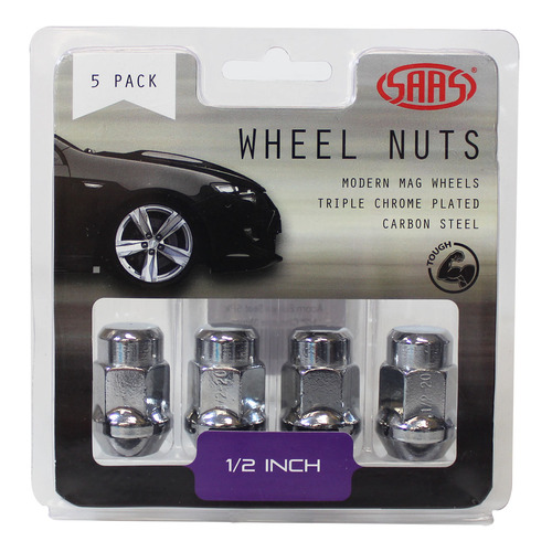 Wheel Nuts Acorn Bulge 1/2" Chrome 35mm 5Pk