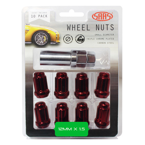 Wheel Nuts S/D 6 Spline 12 x 1.50 Inc Key Red 10Pk