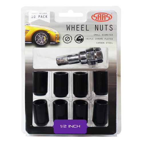 Wheel Nuts S/D Int Hex 1/2 Inc Key Black 10Pk