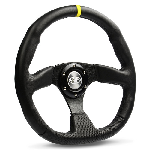 Steering Wheel Leather 14" ADR Black Flat Bottom + Indicator