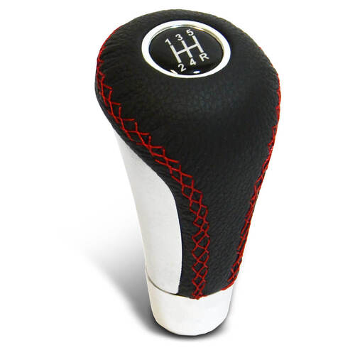 Leather Gear Knob Red Stitched Aluminium Insert With 8 Shift Patterns