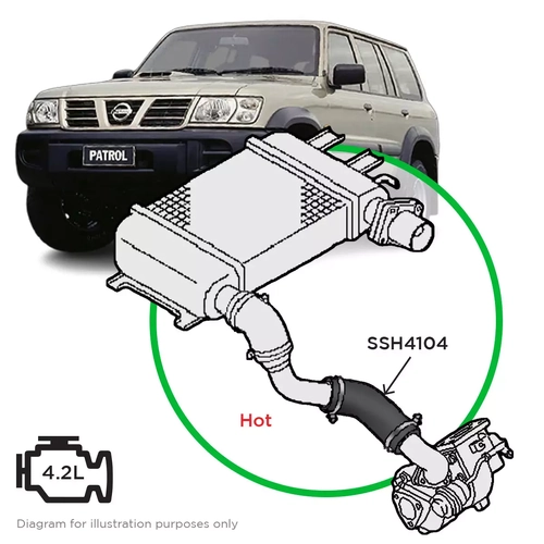 Nissan GU Patrol TD42T 1999 on Hot Side from Turbo to Joiner  Intercooler Hose