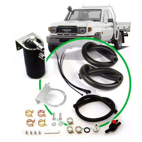 Oil Catch Tank Full Kit Landcruiser 70 Series 2.8TD 2023 on Black Can