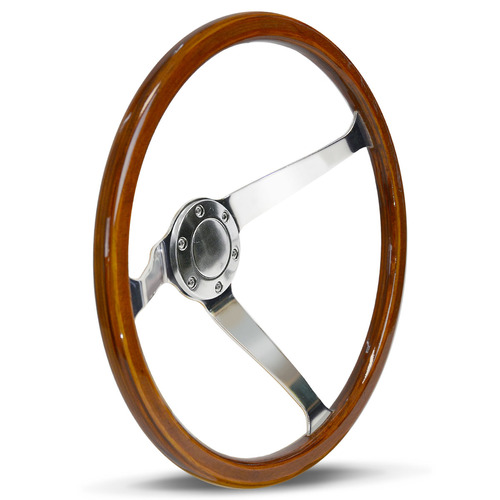 NLA Steering Wheel Wood 15" Classic Deep Dish Satin Alloy Solid