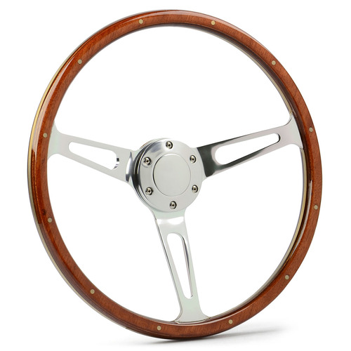 Steering Wheel Wood 15" ADR Classic Polished Alloy Slots + Rivet